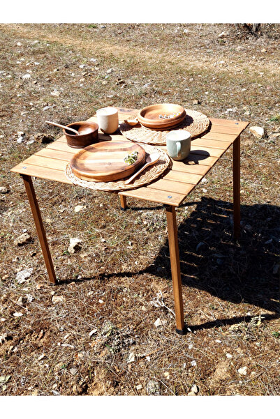 JOYFULL TURTLE Joyfull Turtle 70x70x50 Cm Ahşap Katlanır Rulo Kamp, Piknik, B...