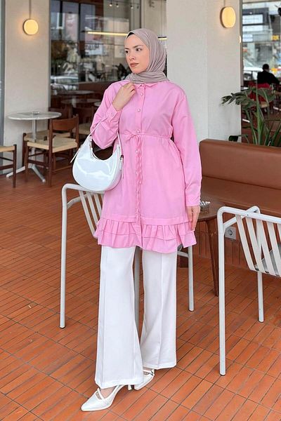lamelif Ruffle Detailed Tunic Pink