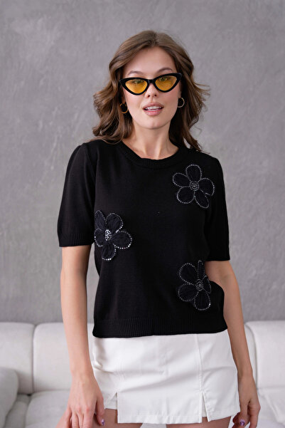 Park Karon Pulover tricotat cu mânecă scurtă aplicat