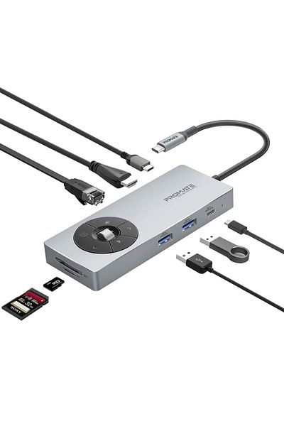 Promate موزع USB-C متعدد المنافذ عالي السرعة 14 في 1