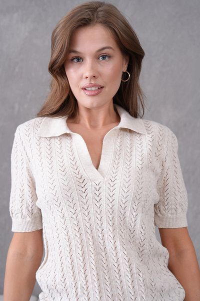 Park Karon Polo Neck Short Sleeve Openwork Polo Knitwear Sweater