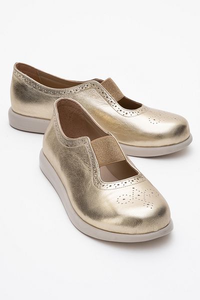 LuviShoes Pantofi casual de damă CHELLE din piele naturală elastică auriu metalic