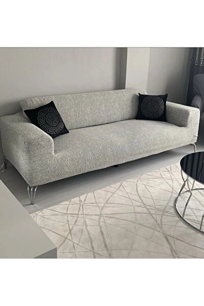 HANSARAYHOME HAN SARAY Düz Jakarlı 3 Kişilik Gri Kanepe Örtüsü | Lastikli Koltuk Örtüsü |çekyat Örtüsü|