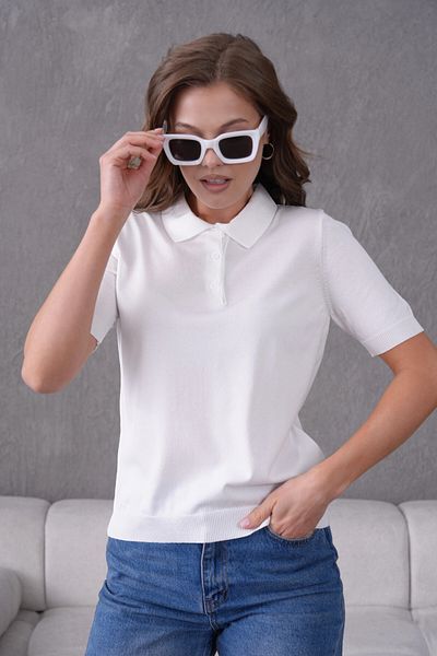 Park Karon Polo Neck Short Sleeve Mercerized Knitwear Sweater