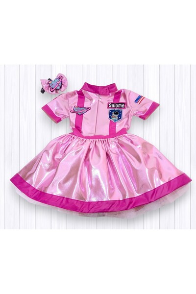Mum Design Gifts KISA KOL PARLAK PEMBE ASTRONOT ELBİSESİ