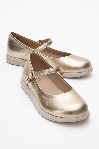 LuviShoes Balerina de damă ANISA din piele naturală cu bandă metalică aurie