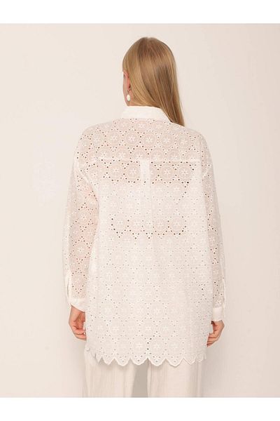 Coral Diamond Patterned Laser Shirt Ecru