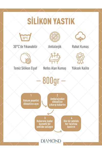 YASÜ Silicone Pillow 800 Gr Microfiber Fabric Silicone Fiber Filled Home Hotel Series Comfortable Dowry Pillow