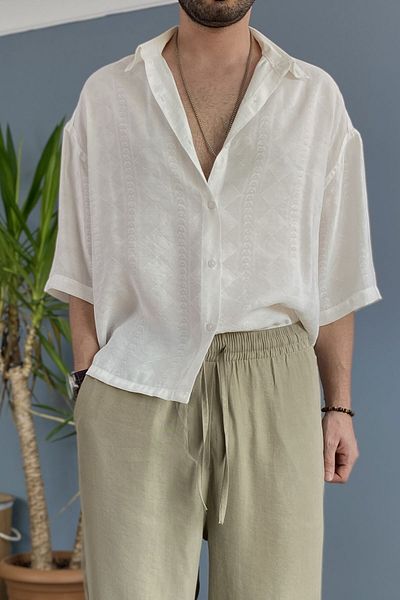 Alışveriş Sokağı Embroidered Oversize Asymmetrical Short Sleeve Shirt