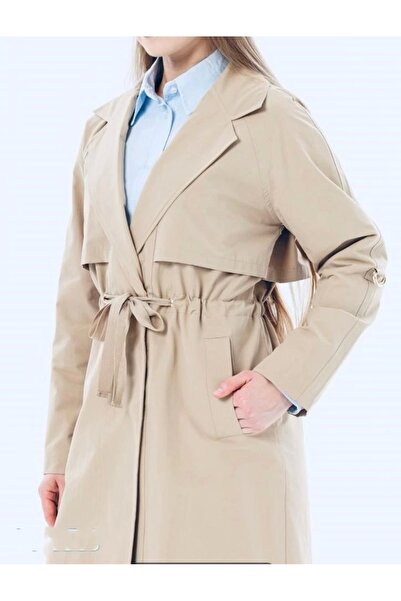 Selence Waist-cinched, foldable sleeve detail trench coat beige