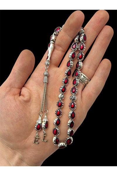 KANUNİ TESBİH Red Enamel Embroidered Letter Metal Rosary, Letter Rosary, Gift Rosary, Men's Rosary