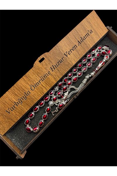 KANUNİ TESBİH Red Enamel Embroidered Letter Metal Rosary, Letter Rosary, Gift Rosary, Men's Rosary