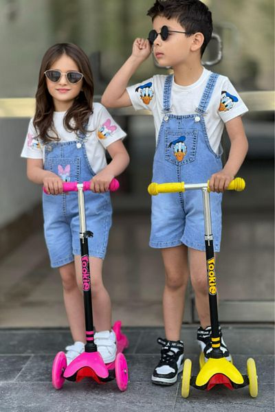 BEREKET BABY Unisex Stitch Embroidered Sister Combination – Girls & Boys Overalls Set (2-5 Years)