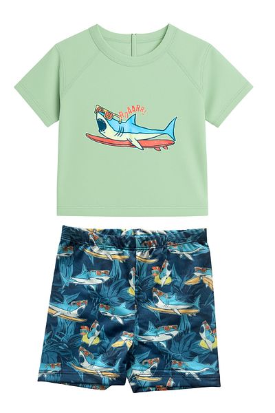 İYİBU Unisex Short Sleeve Baby 2-Piece Swimsuit Set Quick Dry Water Repellent Swimwear Shark Pattern