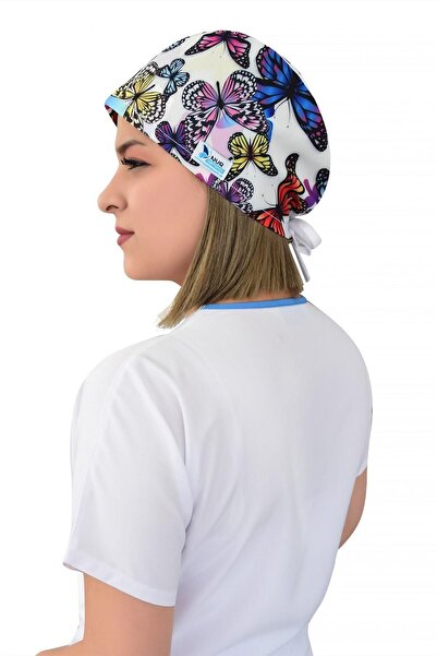 Nur Ortopedi Unisex Mor Kelebekli Doktor Hemşire Cerrahi Hastane Aşçı Bonesi