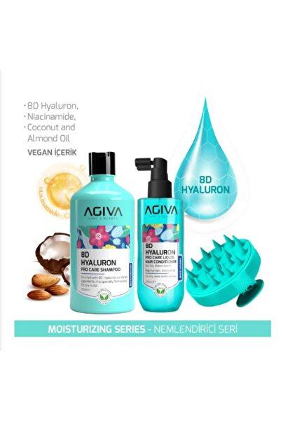 Agiva 8D Hyaluron 3'lü Şampuan 500 ml & Sıvı Saç Kremi 200 ml & Masaj Tarağı