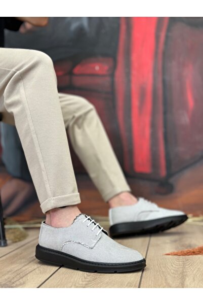 pabucmarketi Lace-Up Casual Men's Shoes Gray Linen (Black Sole)