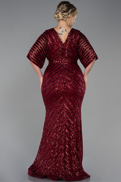 Abiyefon Women's Burgundy Long Sequin Sequin Plus Size Evening Dress Abu900