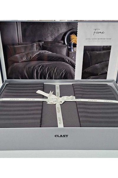 Clasy Smoke Double Striped Satin Duvet Cover Set