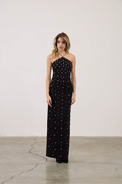 Angle Create Kırmızı Mavi Taşlı Uzun Elbise