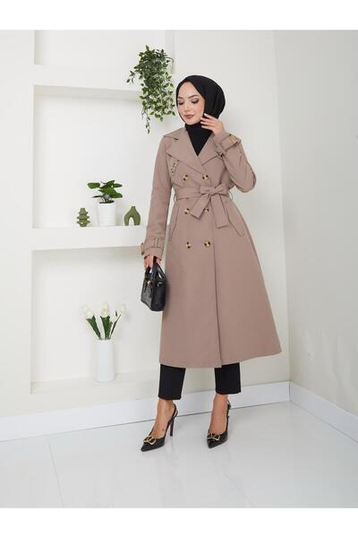 KMKkombin Medium Length Trench Coat with Chain on the Back