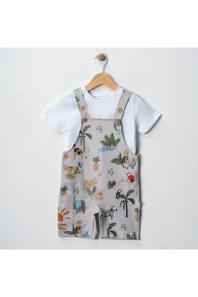 Çıtırkids Citir 246-05-25 Men's Salopet Natural Animal Printed 6/24 Months