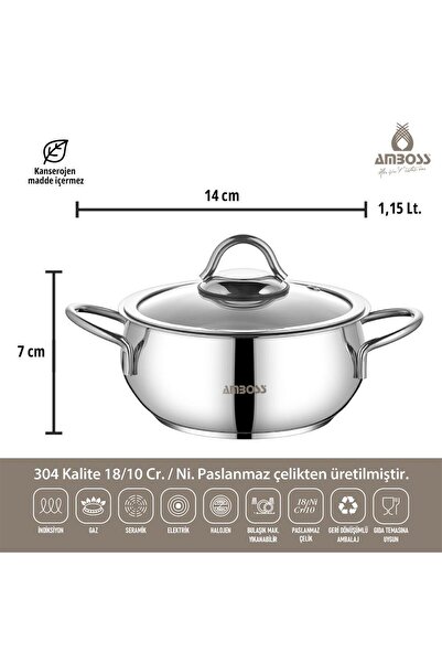 Amboss 7 Piece Grand Stainless Steel Cookware and Teapot Set Suitable for All Stoves