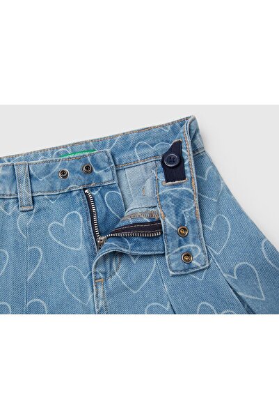 United Colors of Benetton Kız Çocuk Denim Taş Yıkama Pileli Denim Etek