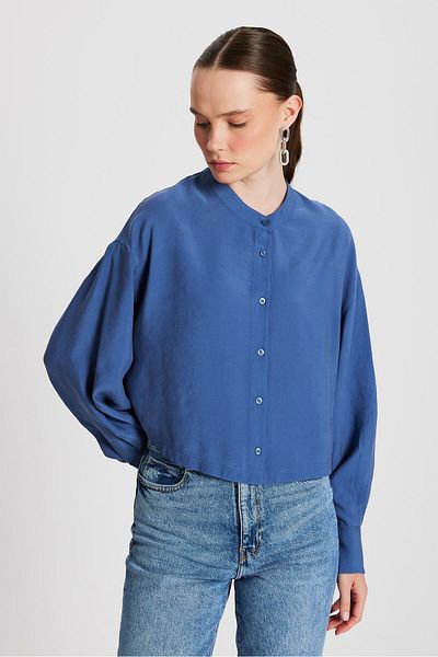 minaaise Cămașă scurtă pentru femei Indigo 100% modal cu guler 29147