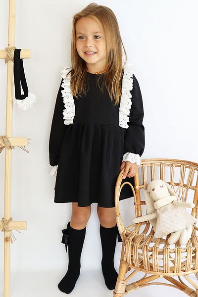 Parla Kids Fata Elena neagră mânecă lungă Decolteu Crew Detail dantelă Scallop Costum Bandă de Păr