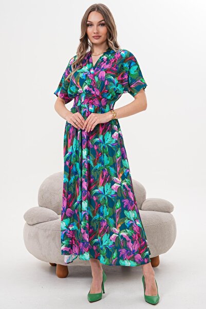 Siyezen Double-Breasted Collar Dress with Glitter Waist