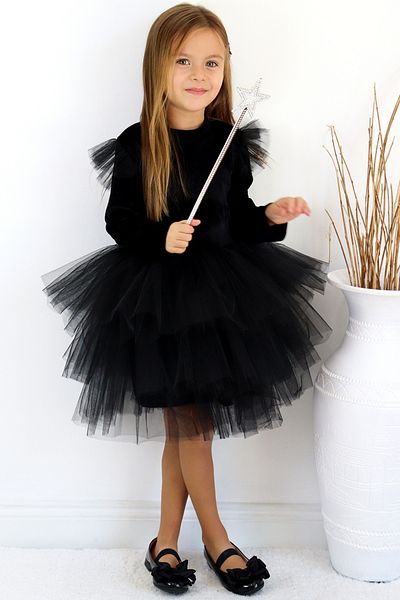Parla Kids Girl's Pearly Black Long Sleeve Velvet Tulle Tutu Wedding Birthday Party April 23 Dress