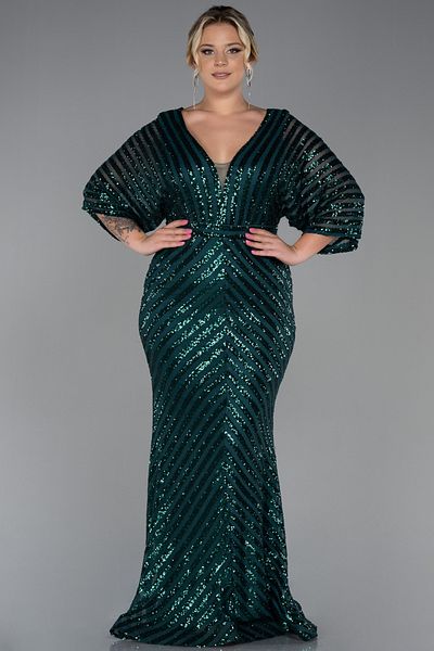 Abiyefon Women's Green Long Sequin Sequin Plus Size Evening Dress Abu900