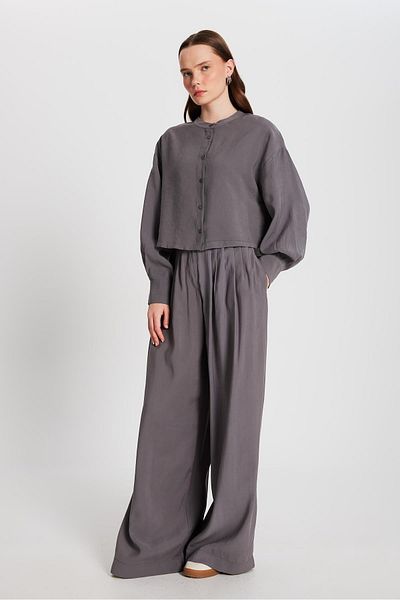 minaaise Γυναικείο κοντό πουκάμισο Anthracite 100% Modal Judge Collar 29147