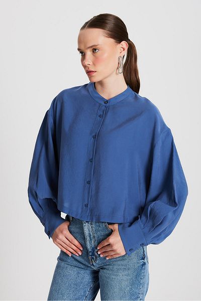 minaaise Cămașă scurtă pentru femei Indigo 100% modal cu guler 29147