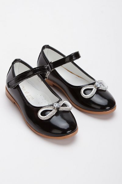 Lideral Black Color Girl's Ballerina Shoes Stoned Bow Children's Ballerina Girl's Orthopedic Black Ballerina