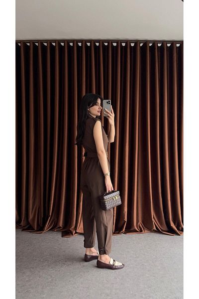 HAZELANNA Bitter Brown Trench Jumpsuit