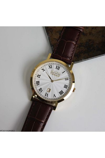 MICHAEL TOMMY Mt20310Gkksb52 Men's Wrist Watch with Leather Band
