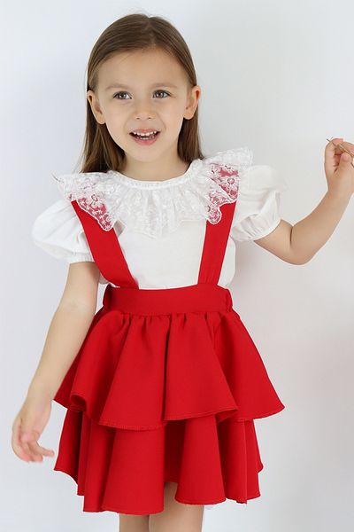 Parla Kids Комплект вечерна рокля с къси ръкави и блуза с къси ръкави в цвят екрю, рокля от 29 октомври за момиче