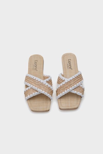 Capone Outfitters Γυναικείες παντόφλες Kiley Flat Heeled Straw Blunt Toe Cross Strap