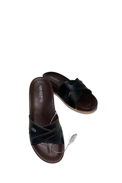 GEZER siyah çapraz dolgu mantar taban terlik