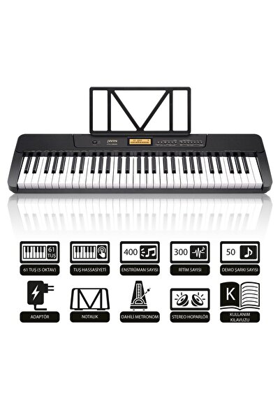 JWIN JTK-3600 61 Tuş Hassasiyetli 5 Oktav Org Seti - Siyah