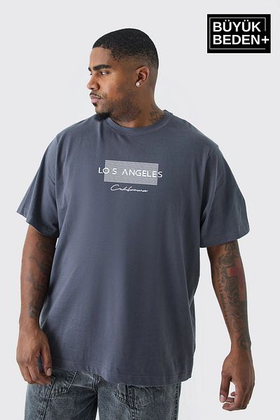 Superlife Ανδρικό μπλουζάκι Superlife μεγάλου μεγέθους Las Angeles με στάμπα με λαιμόκοψη SPR25BT909