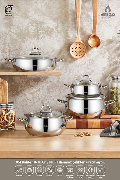 Amboss Stone 8 Piece Steel Pot Set
