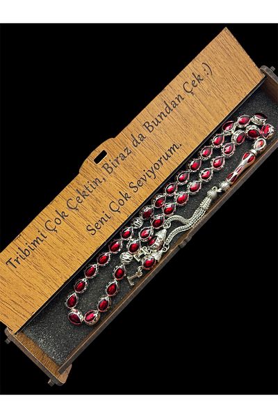 KANUNİ TESBİH Red Enamel Embroidered Letter Metal Rosary, Letter Rosary, Gift Rosary, Men's Rosary