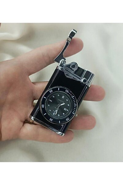 Hd Marketim Saatli Çakmak Pürmüz Ayarlanabilir Mavi Gazlı Doldurulabilir Çift Alevli Çakmak Saat