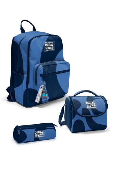 Coral High Lacivert Mavi Desenli 3 lü Okul Çanta Seti SET0123688