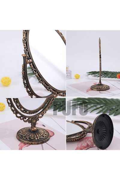 PUFO Vintage Table Mirror With Legs And Two Sides For Makeup, 30 Cm