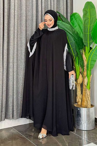 Bym Fashion Stone Processing Detailed Dress Cape Suit 3875 Black