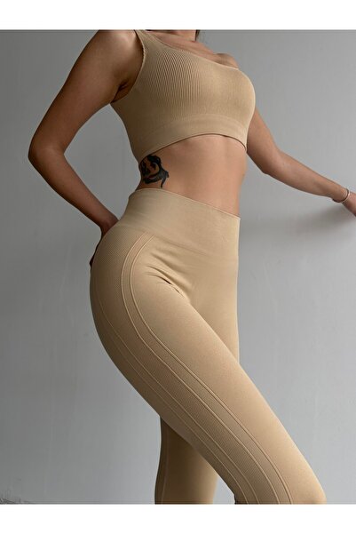 mydukkan.co Yan Çizgi Esnek Tayt Bej